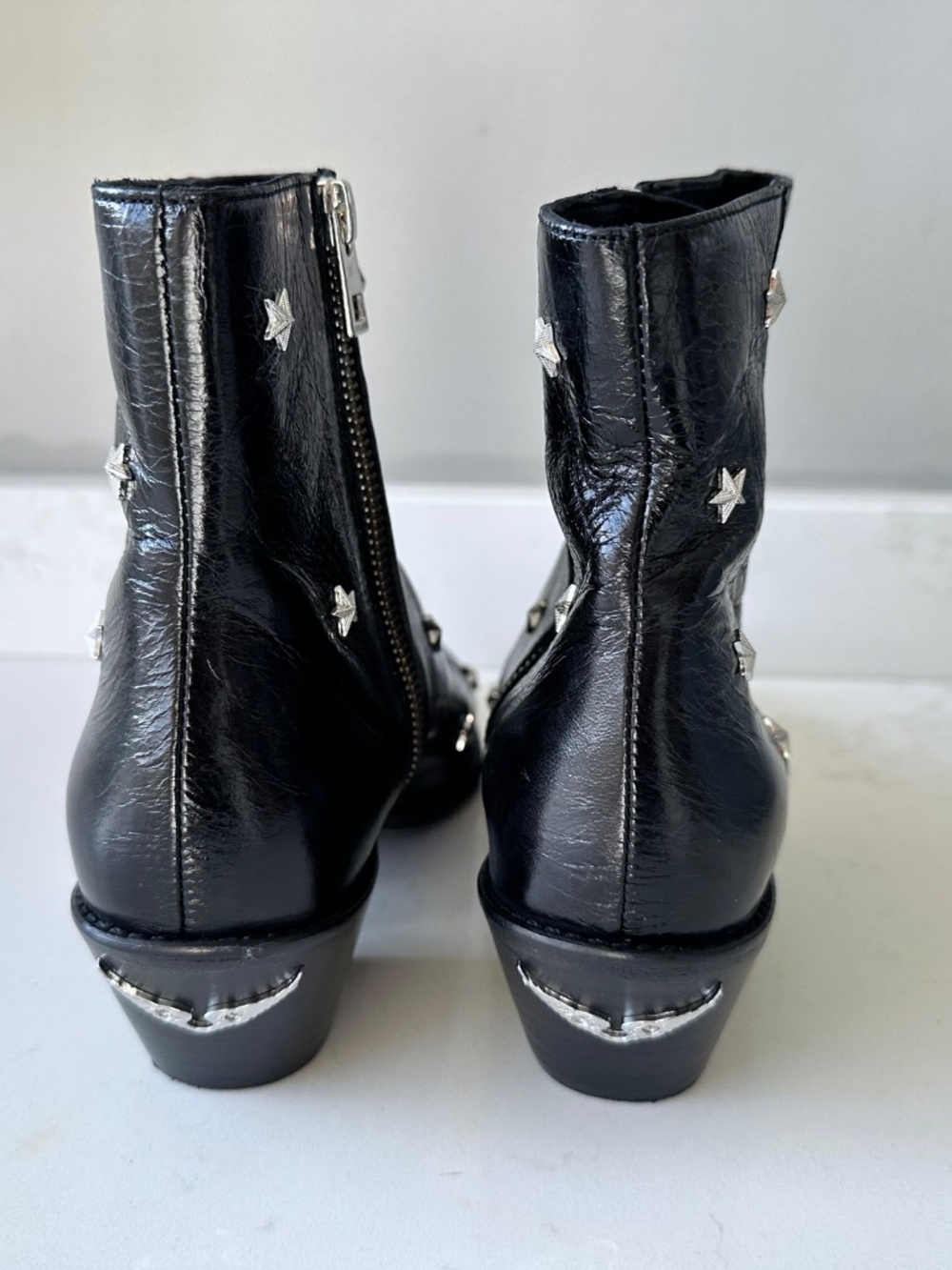 Zadig & Voltaire | Women's Star Studded Vintage Look Patent Leather Ankle Boots - Picture 7 of 8